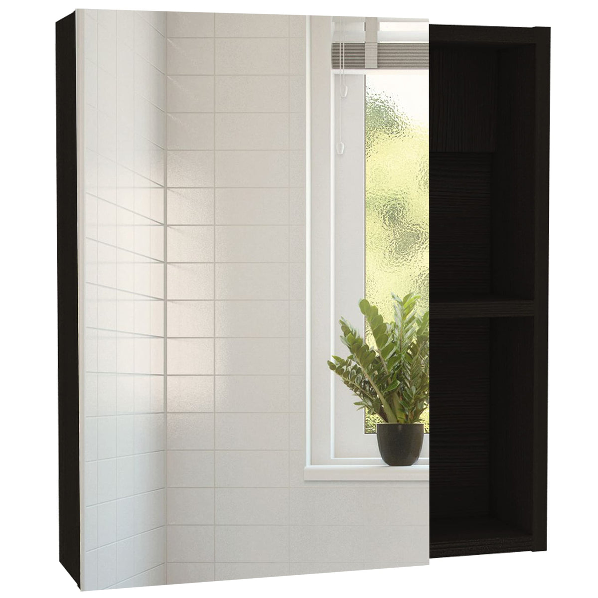 Depot E-Shop Andes Medicine Single Door Cabinet with Mirror, Five Interior Shelves, Black