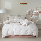 Floral Print Duvet Cover Full Boho Aesthetic Bedding Duvet Cover Cotton Comforter Cover Girl Pink Flower Duvet Cover With 2 Bowk