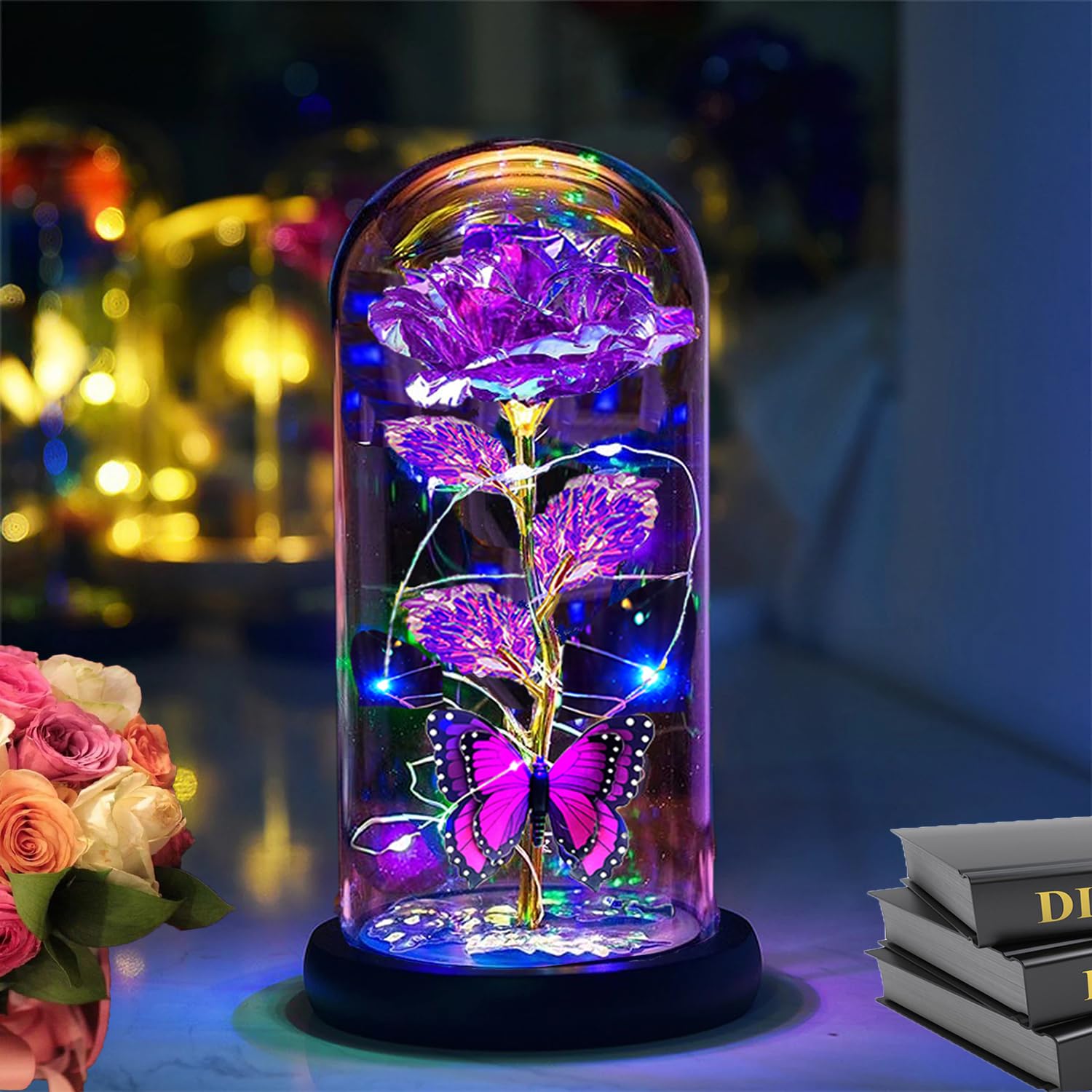 Christmas Flowers Gifts for her Women Mom Wife,Womens Gifts for Christmas,Christmas Rose Flowers Gifts Light Up Rose in Glass Do