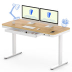 Flexispot 55' Electric Standing Desk With Drawers, Quick Assembly Home Office Sit Stand Desk With Storage, Usb Charging, Computer Desk For Home Office (Maple Top + White Adjustable Frame, Comhar)