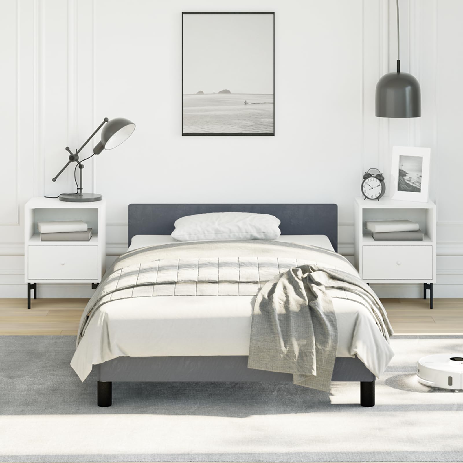 vidaXL Velvet Bed Frame Platform Bed, Scandinavian Style/Slats Support/No Box Spring Needed/Without Mattress/Easy Assembly, Dark Grey Twin XL Bed