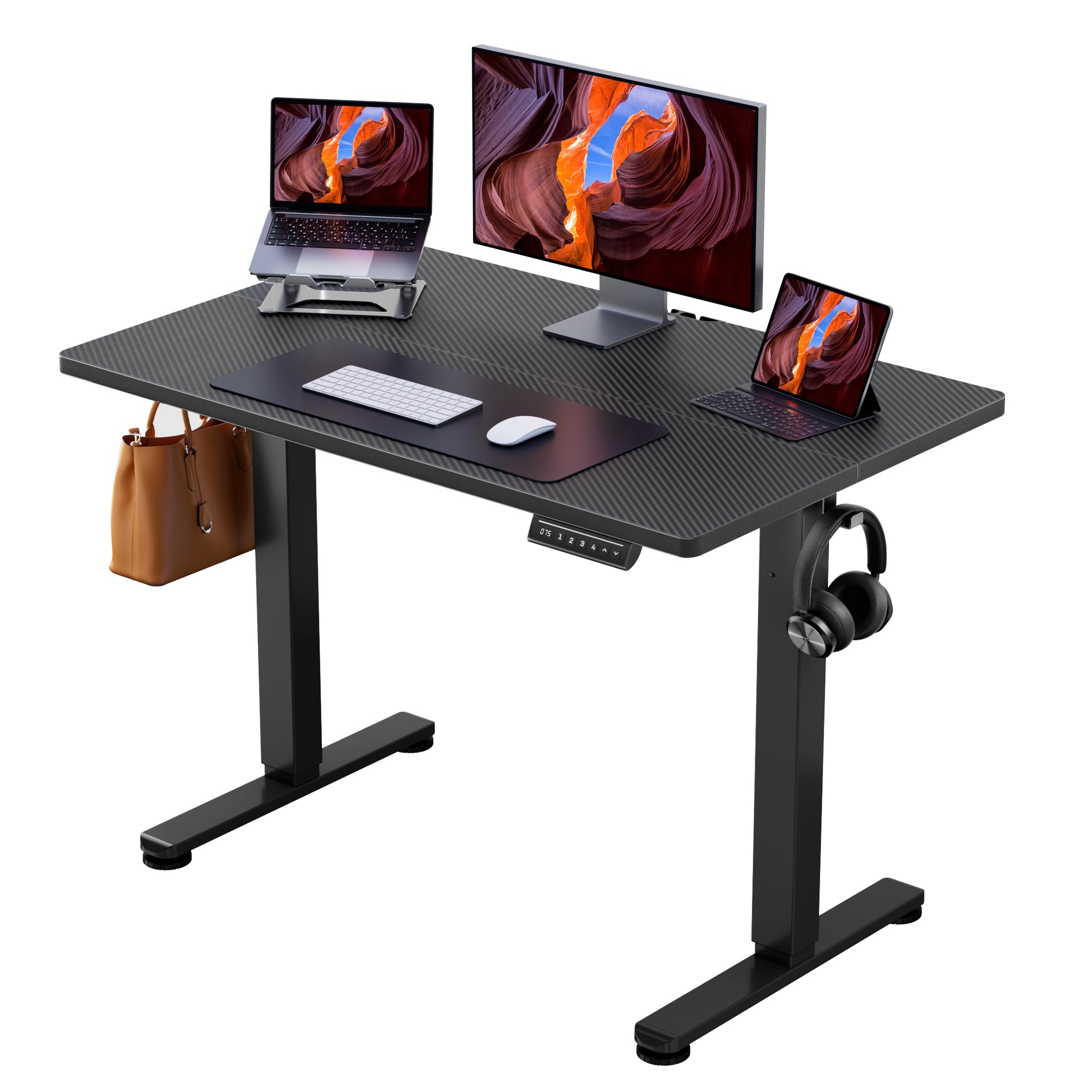 ErGear Height Adjustable Electric Standing Desk, 40 x 24 Inches Sit Stand up Desk, Memory Computer Home Office Desk, Carbon Fibe