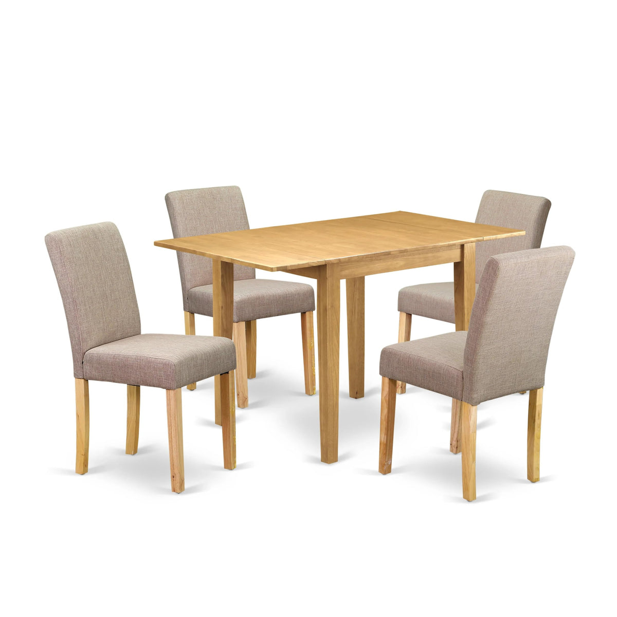 East West Furniture 1NDAB5-OAK-04 5 Piece Set Includes a Rectangle Dining Room Table with Dropleaf and 4 Light Tan Linen Fabric Upholstered Parson Chairs, 30x48 Inch