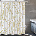 Punkray Gold Light Brown and White Striped Wavy Line Fabric Shower Curtain for Bathroom with Hooks, Extra Long Shower Curtain Se