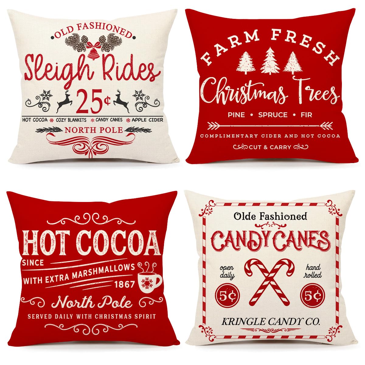 Farmhouse Christmas Pillow Covers 16X16 Set Of 4 Winter Holiday Decorations Xmas Red White Rustic Throw Cushion Case For Sofa Co