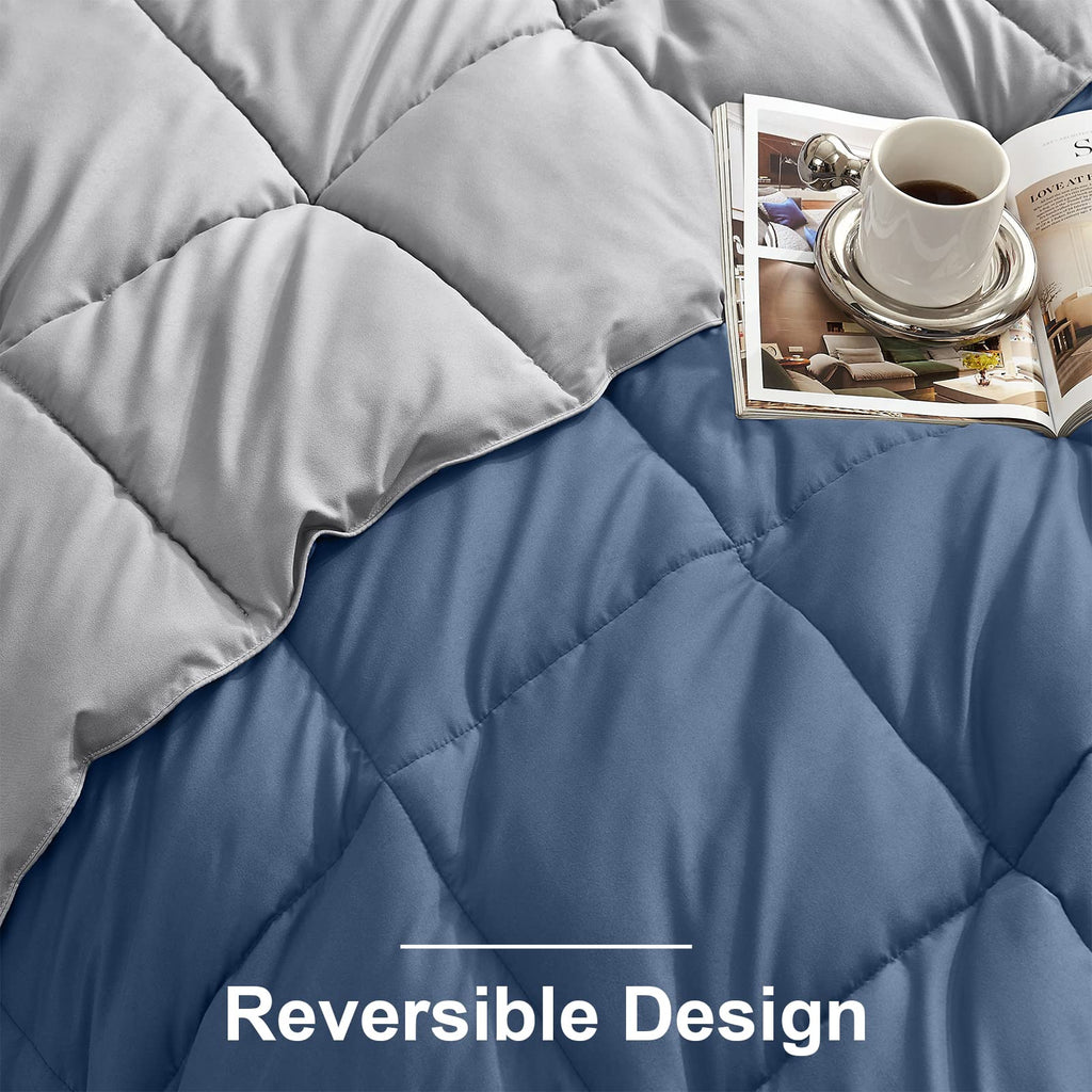 Homelike Moment Twin Comforter Set Blue/Grey, Lightweight Reversible Comforter Twin Size Bed Sets, Soft Down Alternative Bed Com