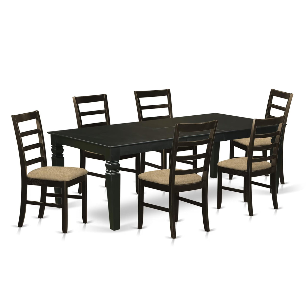 East West Furniture LGPF7-BLK-C 7 Piece Kitchen Table Set Consist of a Rectangle Dining Table with Butterfly Leaf and 6 Linen Fabric Upholstered Dining Chairs, 42x84 Inch, Black