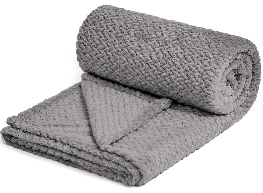 Newcosplay Super Soft Twin Blanket Grey Premium Silky Flannel Fleece Leaves Pattern Lightweight Bed Blanket All Season Use (Grey