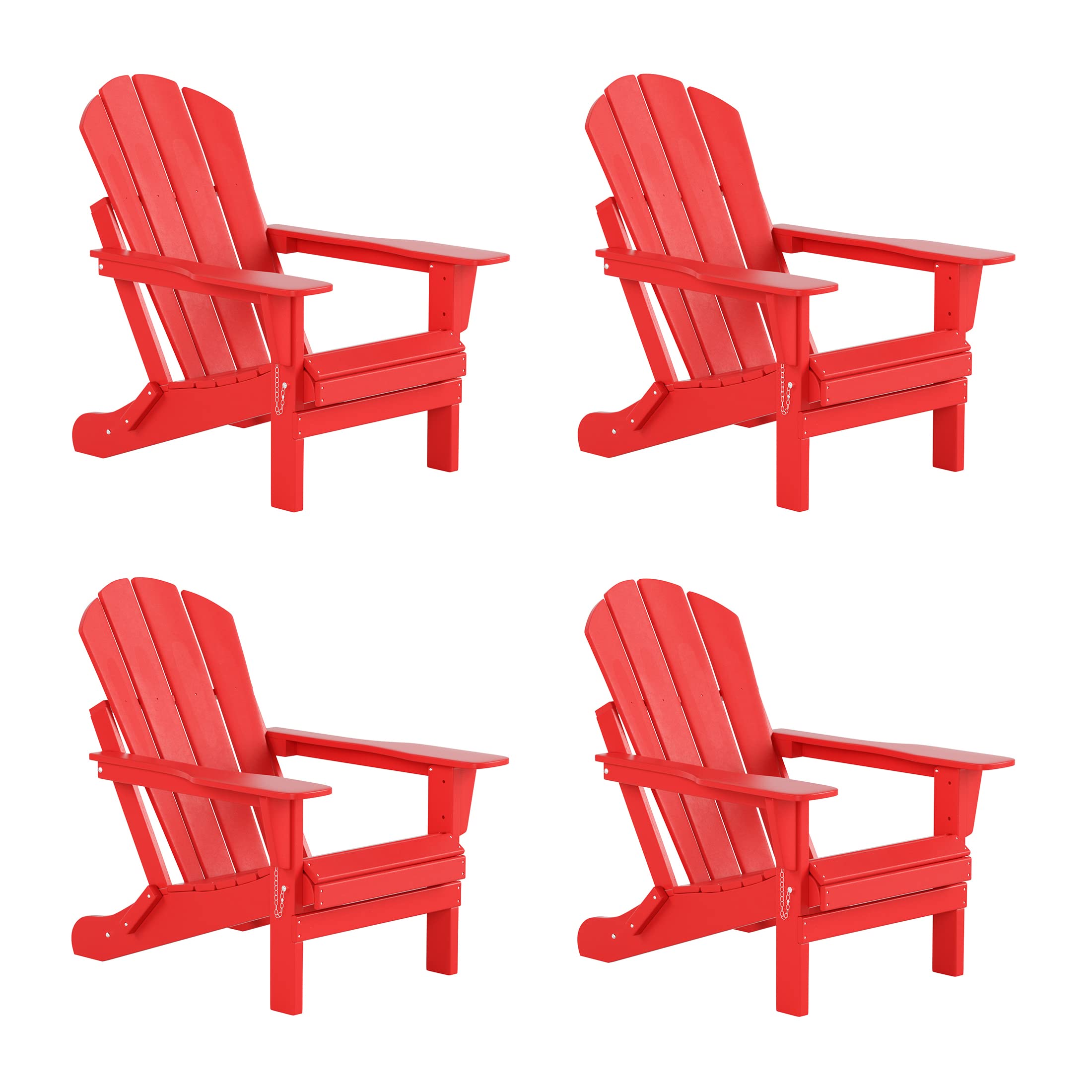 Westintrends Outdoor Adirondack Chairs Set Of 4, Plastic Fire Pit Chair, Weather Resistant Folding Patio Lawn Chair For Outside Deck Garden Backyardf Balcony, Red