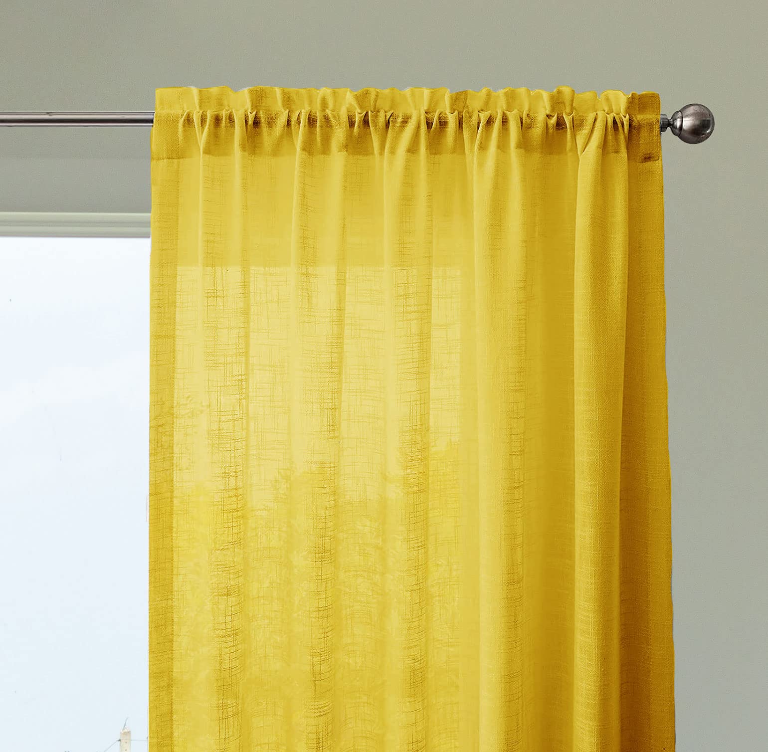 Homemonde Sheer Curtains 5 Feet With Rod Pocket Top, Light Filtering, Cotton Drapes, Set Of 2 Window Curtain, 60 Inches  Mustar