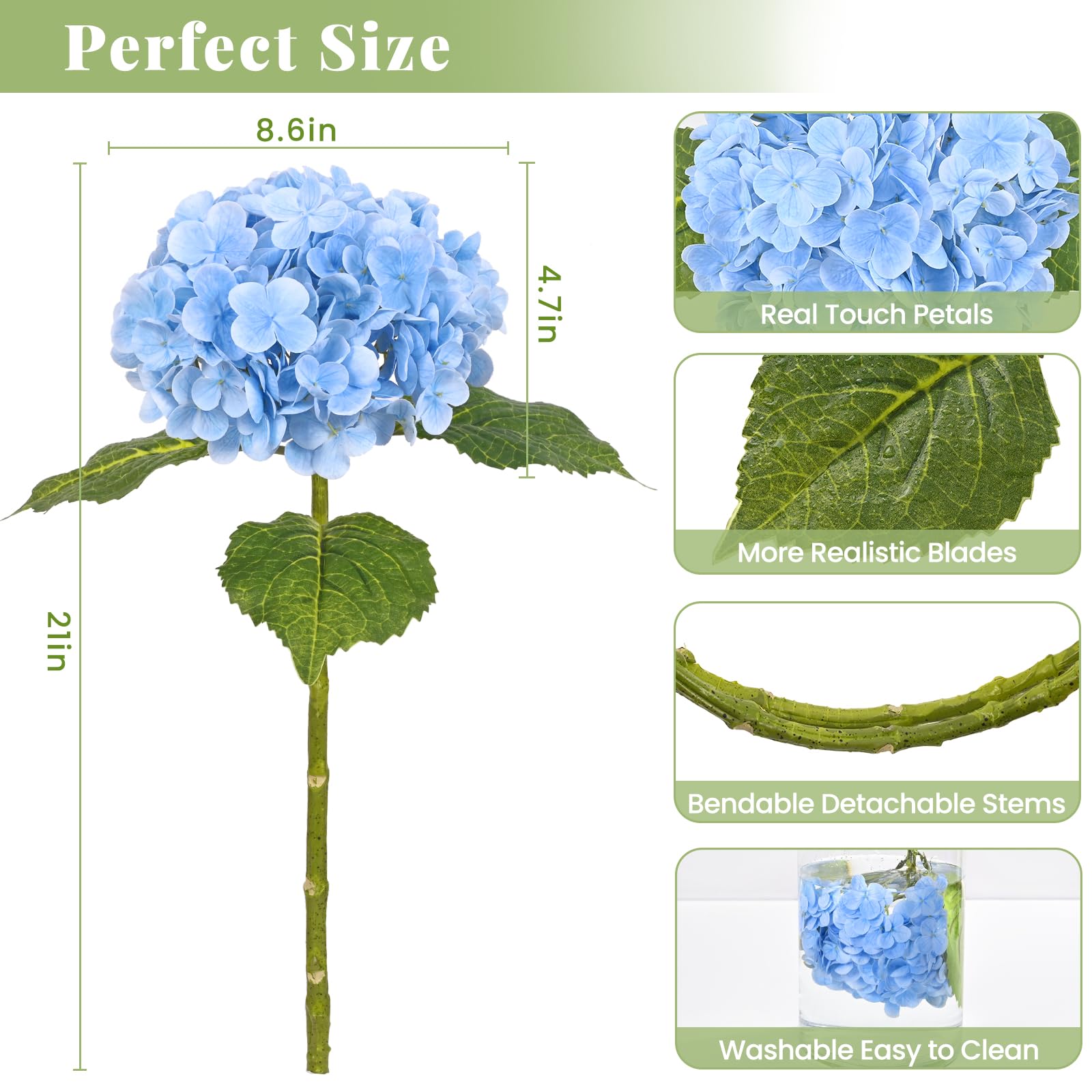 Martine Mall 2Pcs 21In Hydrangea Artificial Flowers, Latex Real Touch Hydrangeas Lifelike Large Hydrangea Flowers For Home Decor