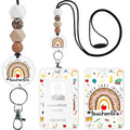Teacher Lanyard With Id Holder, Leopard Print Rainbow Teach Love Inspire Teaching Supplies Badge Holder With Beaded Adjustable L