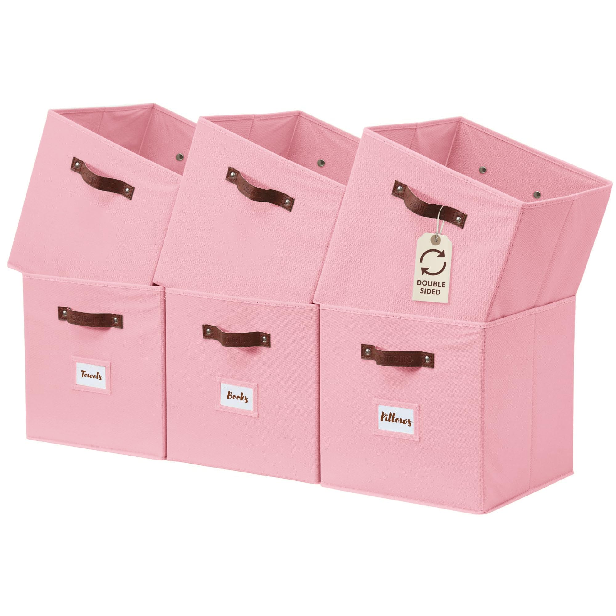 DECOMOMO Storage Bins, Cube Storage Bin with Labels, Fabric Storage Cubes for Shelves (10.5 x 11 / 6pcs, Pink)
