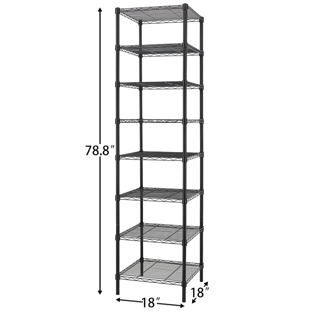 Finnhomy Heavy Duty 8 Tier Wire Shelving, 18X18X78.8 Inches 8 Shelves Storage Rack With Thicken Steel Tube, Pantry Shelves For Storage, Adjustable Metal Shelving Unit, Nsf Certified, Black