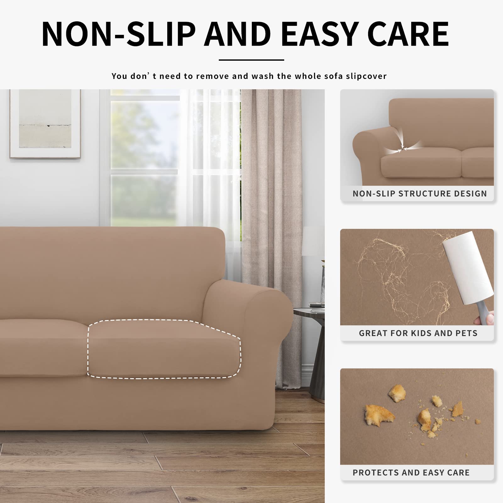 Easy-Going 100% Dual Waterproof Oversized Loveseat Cover Stretch Soft Couch Cover For Dogs, Sofa Slipcover For 2 Separate Cushion Couch Leakproof Furniture Protector For Kids, Pets Camel