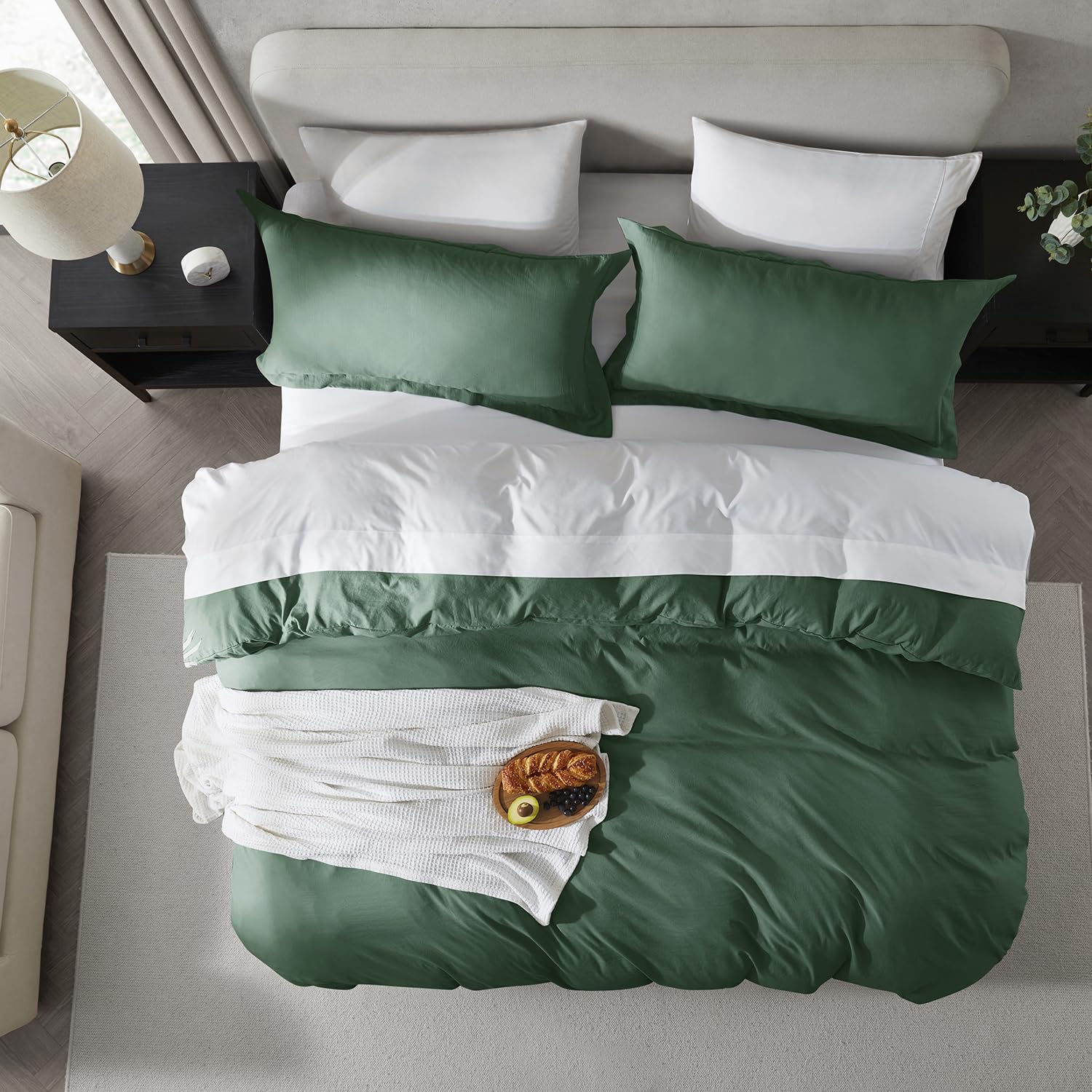 Nestl Dark Green Duvet Cover Queen Size - Soft Prewashed Queen Duvet Cover Set, 3 Piece, With Zipper Closure, 1 Duvet Cover 90X90 Inches And 2 Pillow Shams - No Comforter