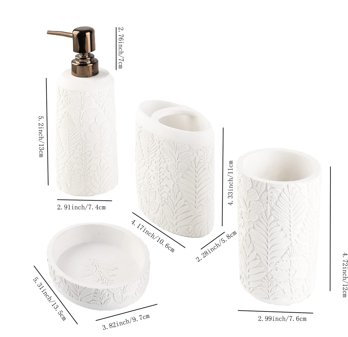 Hymmah Bathroom Accessories Set,Toothbrush Holder,Farmhouse Decor,4 Pcs Resin Gift Apartment Necessities, Contain Toothbrush Cup