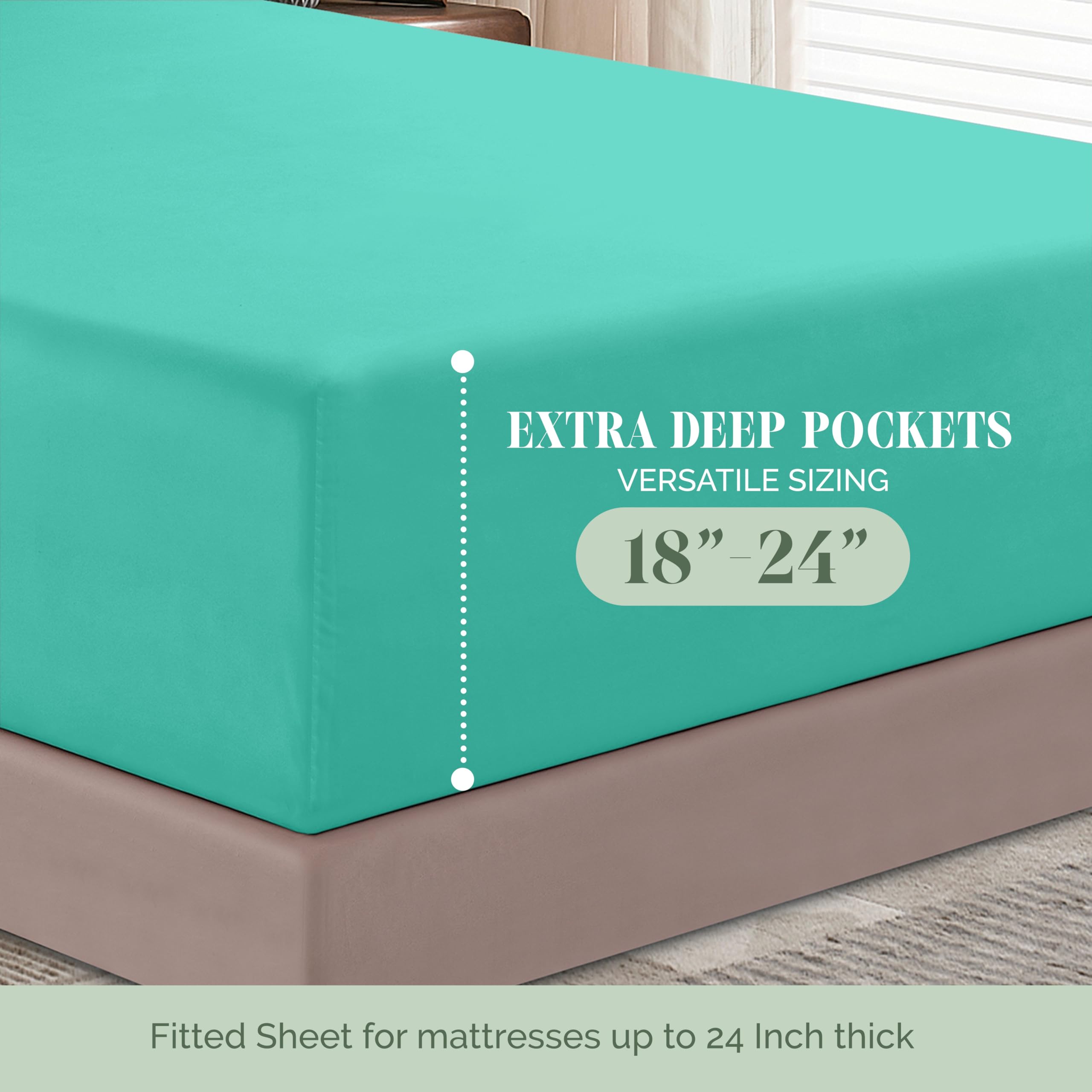 Elegant Comfort 1500 Premium Hotel Quality 18-24 Inches Deep - Extra Deep Pocket Single Fitted Sheet For High Mattress, Luxury And Softest, Smart Pocket - Wrinkle Free, King, Paradise Teal