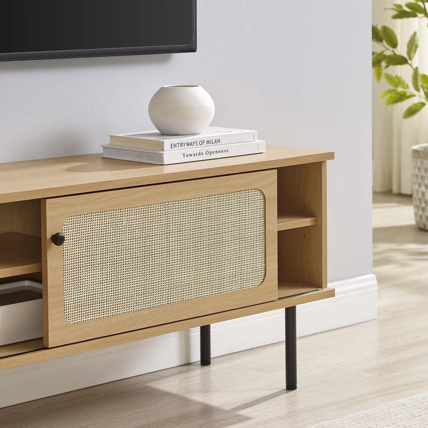 Modway Cambria Rattan And Particleboard Tv Stand For Tvs Up To 47&Quot; In Oak