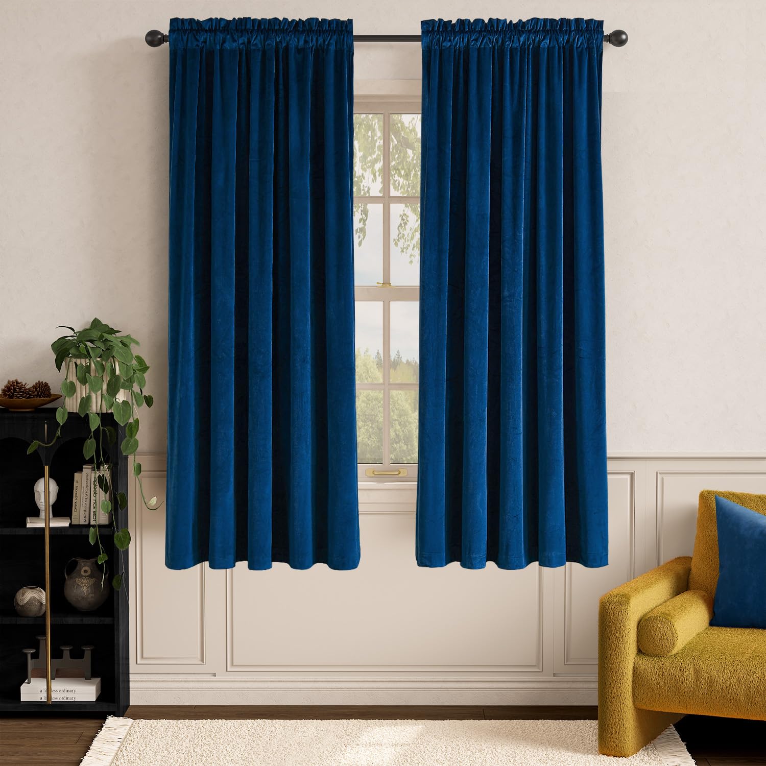 Lazzzy Navy Blue Velvet Curtains Room Darkening Thermal Insulated Curtains 72 Inch Long Window Drapes For Bedroom Living Room Super Soft Luxury Window Treatment 2 Panels Rod Pocket