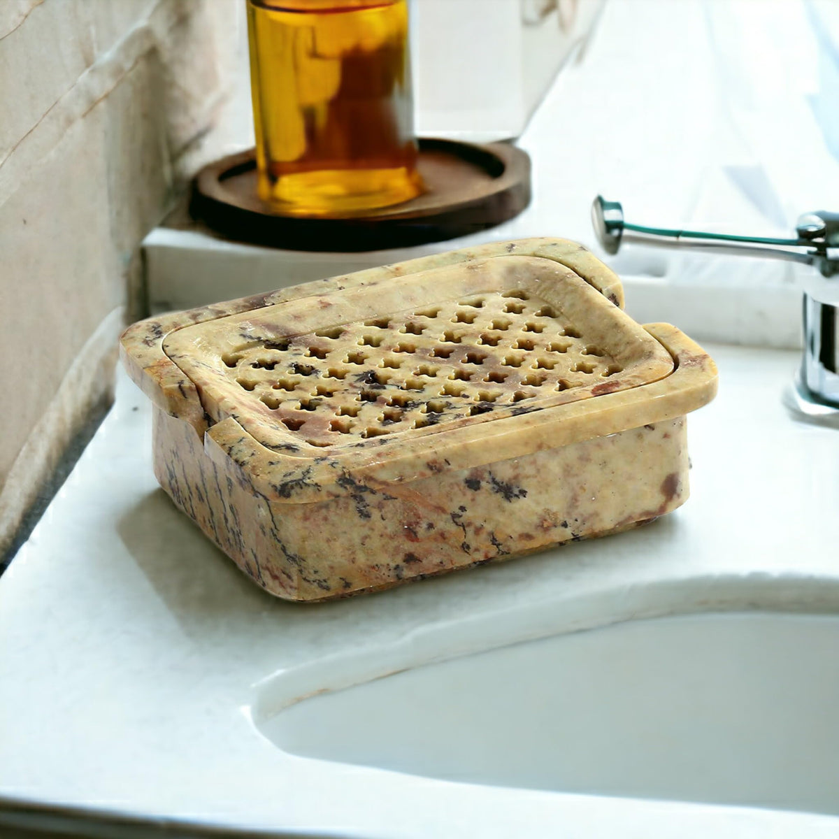 Pooja Creation Natural Marble Soapstone Soap Dish Bath Accessories in Standard Size