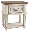 Signature Design by Ashley Realyn Traditional Cottage 1 Drawer Nightstand with Dovetail Construction & Open Display Shelf, Chipp