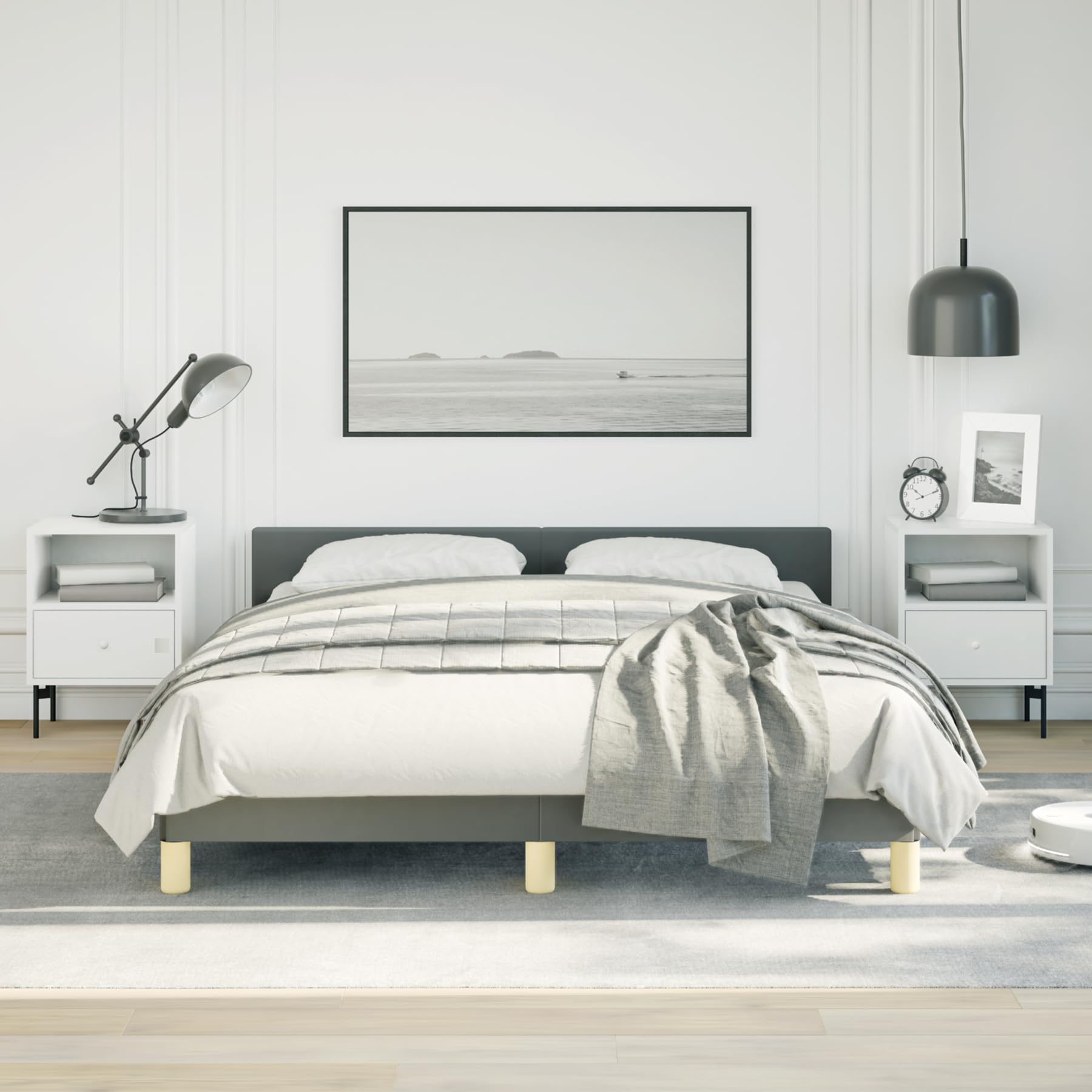 vidaXL Fabric Bed Frame Platform Bed, Scandinavian Style/Slats Support/No Box Spring Needed/Without Mattress/Easy Assembly, Dark Grey Full Bed