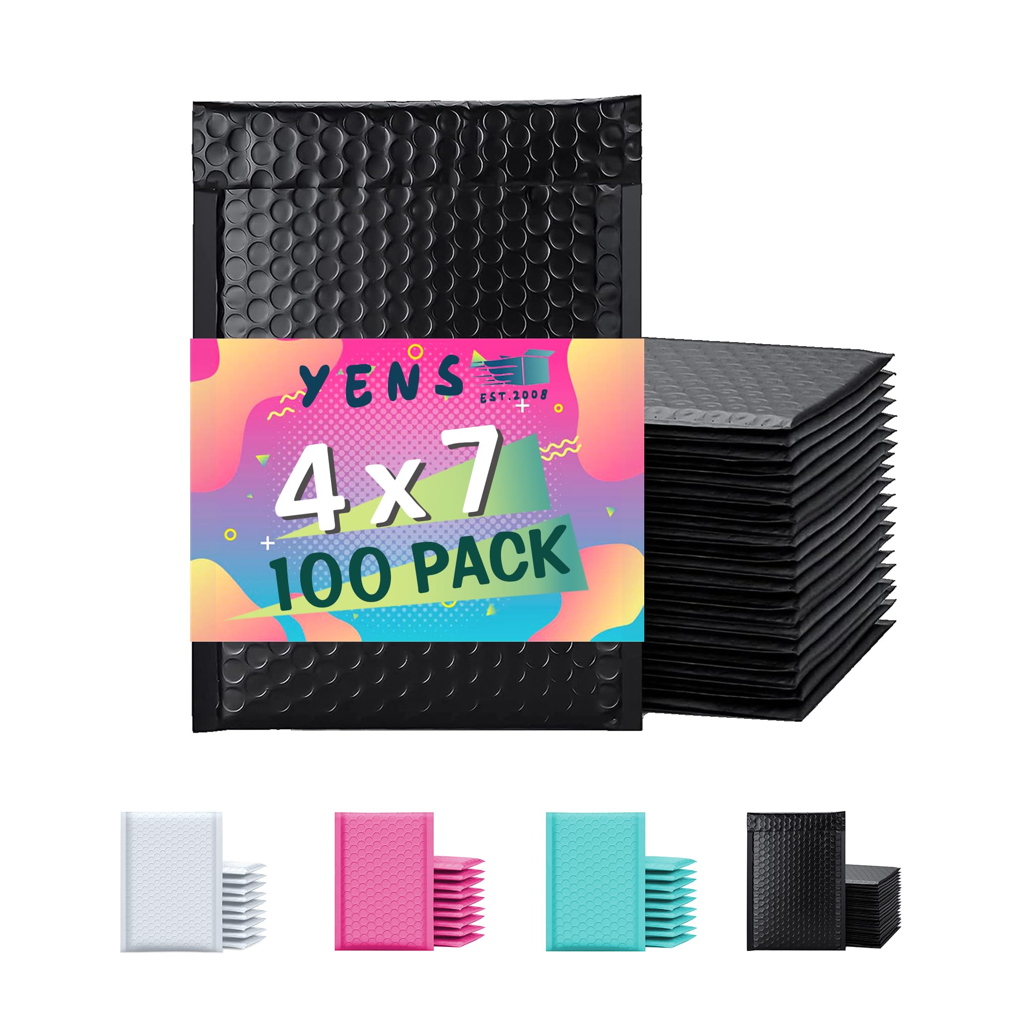 Yens Poly Bubble Mailers 4X8 100 Pack Black Waterproof Self Seal Adhesive Shipping Bags, Cushioning Padded Envelopes For Shippin
