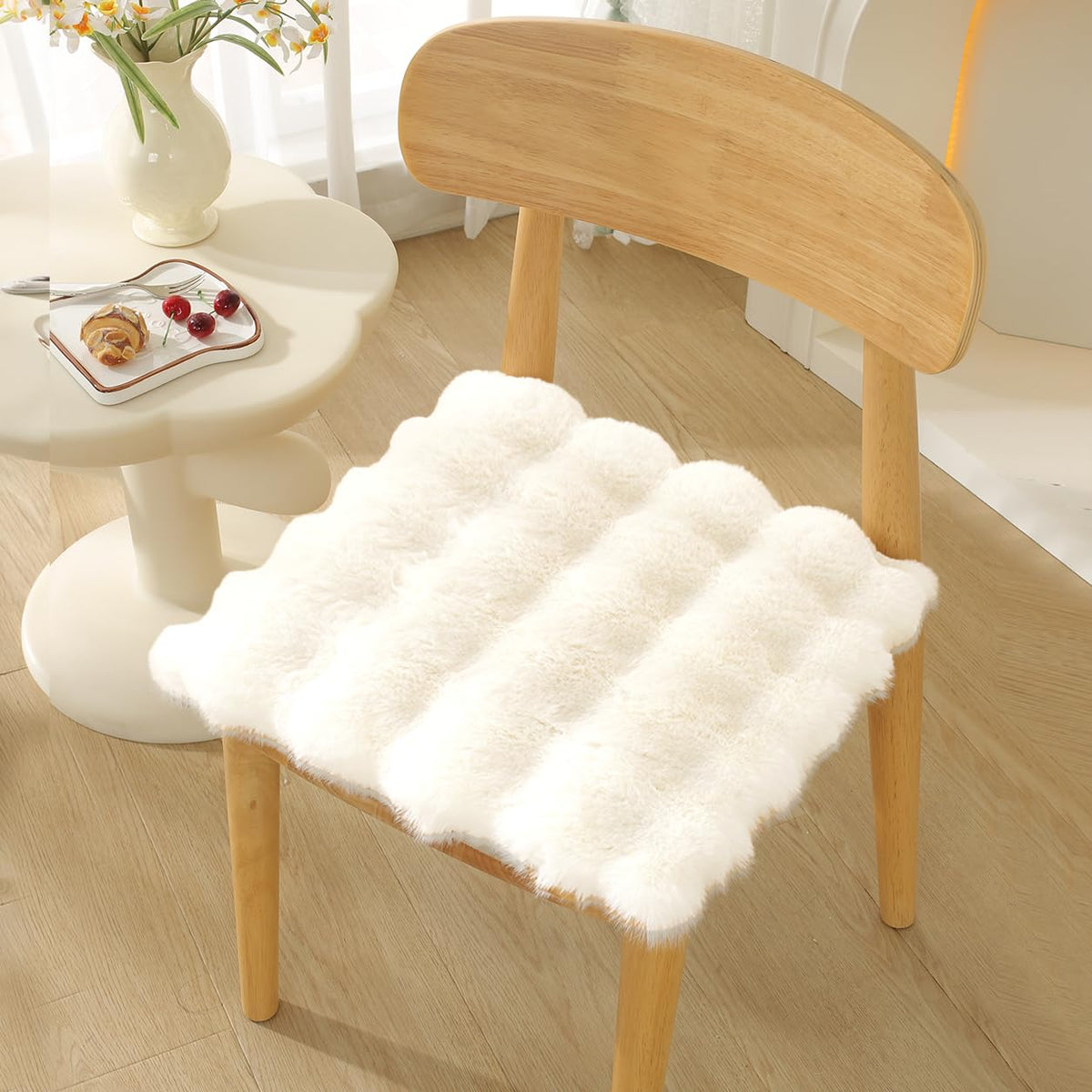 Hokipo Chair Cushion Pad For Sitting, Ultra Soft Faux Fur Seat Cushion For Office Chair, Dining Chair & Home, Nonslip Backing W