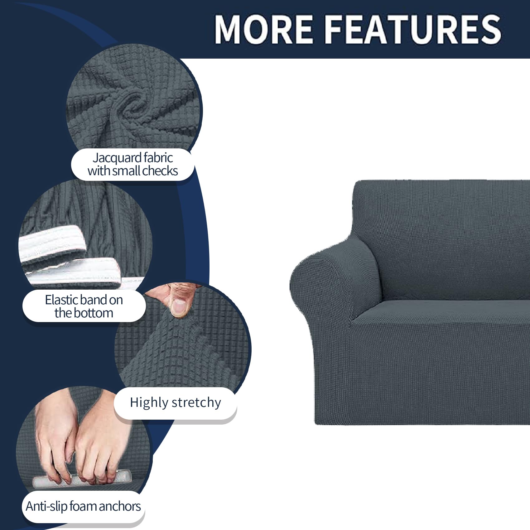 2025 New Stretch Oversized Sofa Slipcovers Couch Sofa Cover For 4 Seater Furniture Protector Covers With Elastic Bottom Jacquard Fabric Small Checks For Pets, Kids - Grey