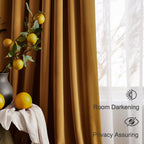 Lazzzy Blackout Velvet Curtains Gold Thermal Insulated Curtains 90 Inch Long Drapes For Bedroom Living Room Darkening Window Treatments Grommet Living Room Curtains Set Of 2 Panels Gold Brown