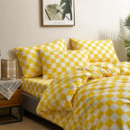 Clothknow Plaid Comforter Set Queen 3Pcs Yellow White Grid Bedding Comforter Sets Yellow White Queen Comforter Light Yellow Quee