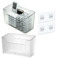 Set Of 2 Storage Organizer Bins Wall Mounted Organizer Basket, Shower Caddy Stackable Clear Plastic Makeup Organizer Adhesive Ha