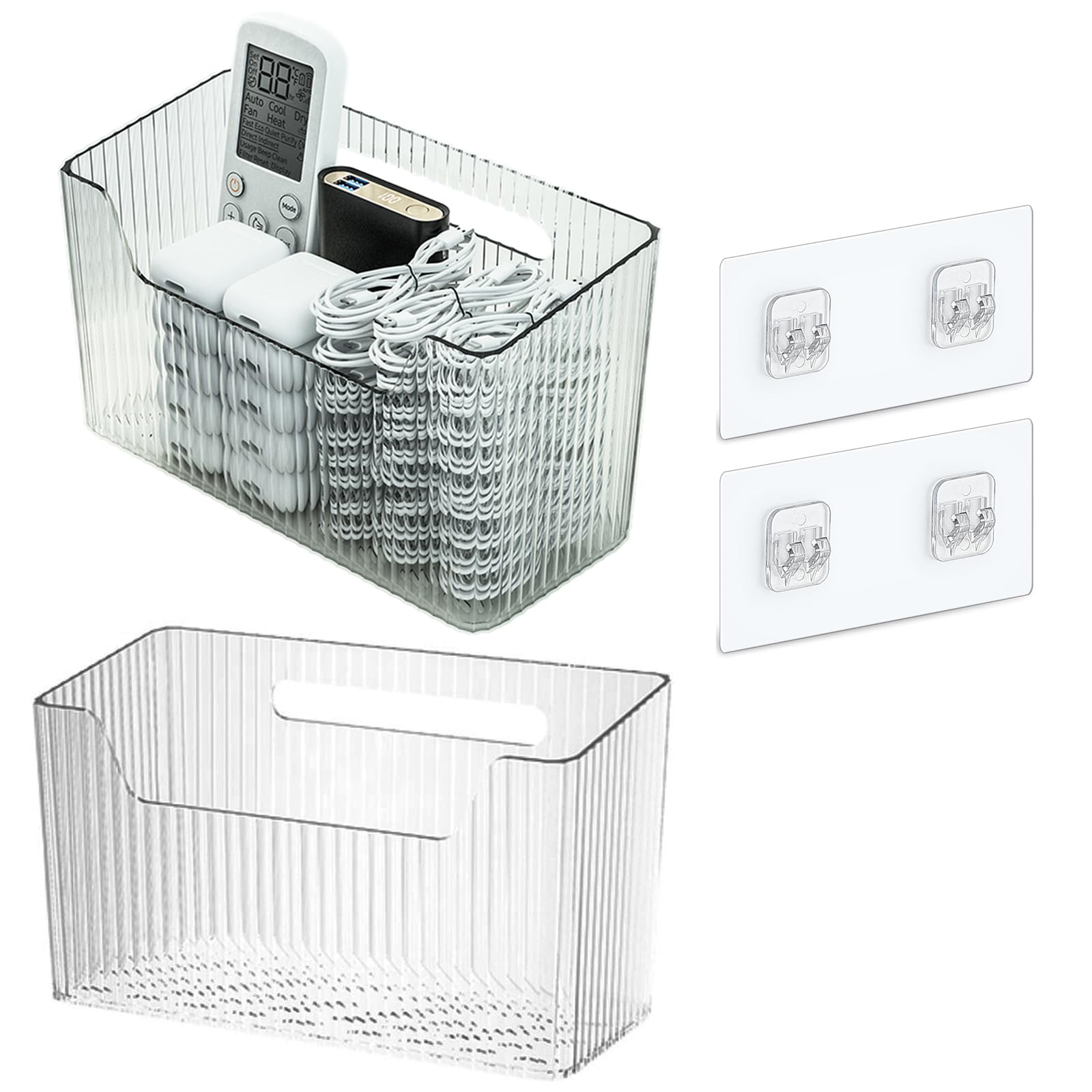 Set Of 2 Storage Organizer Bins Wall Mounted Organizer Basket, Shower Caddy Stackable Clear Plastic Makeup Organizer Adhesive Ha