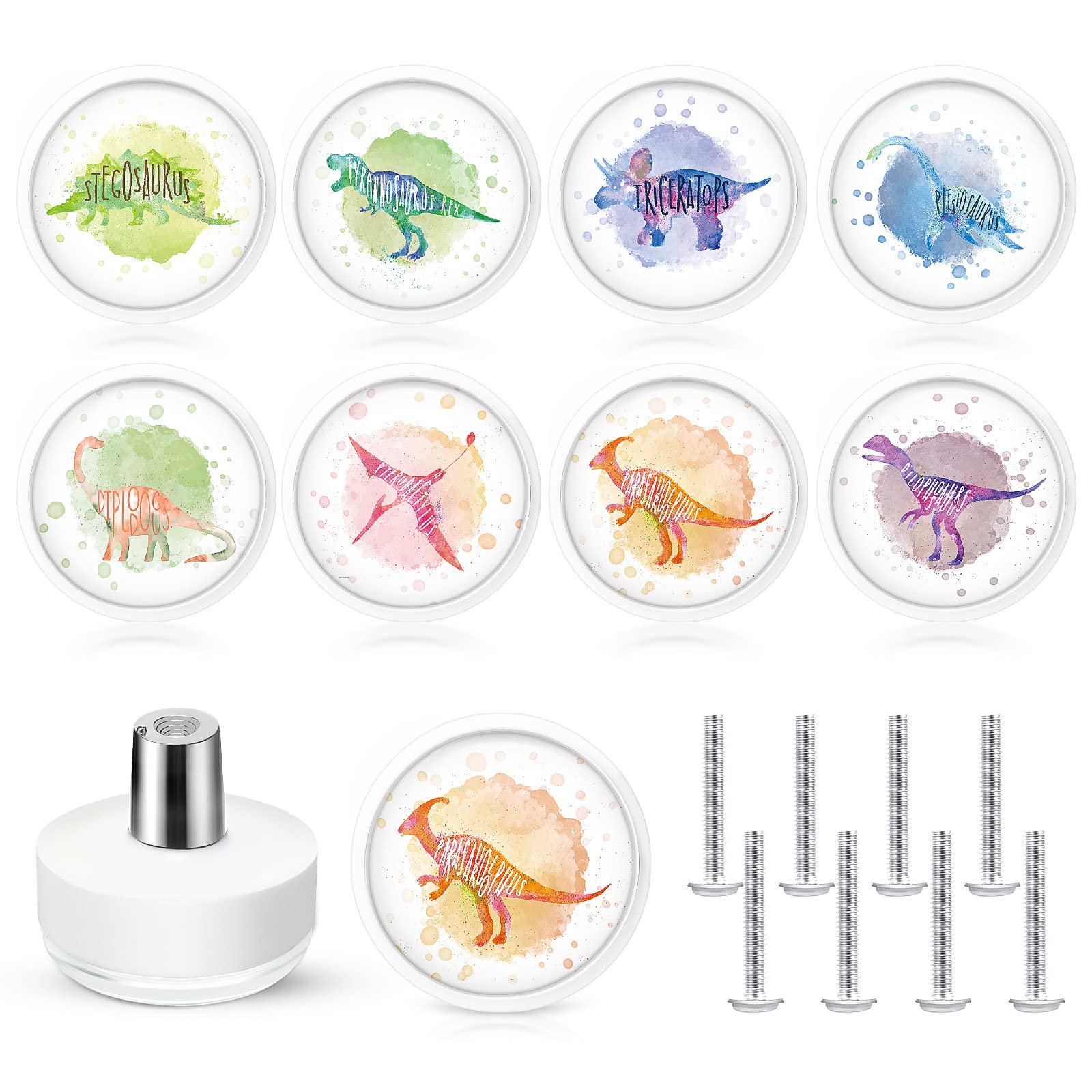 Fumete 8 Set Dinosaur Drawer Knob Pulls Round Soft Rubber Watercolor Drawer Knobs Silicone Cabinet Drawer Knobs for Boys Girls K
