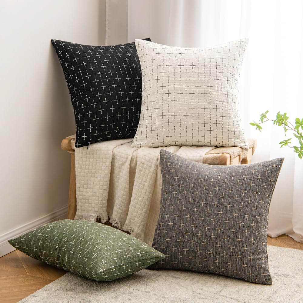 Miulee Pack Of 2 Decorative Burlap Linen Throw Pillow Covers Modern Farmhouse Pillowcase Rustic Woven Textured Cushion Cover For Sofa Couch Bed 16X16 Inch Black