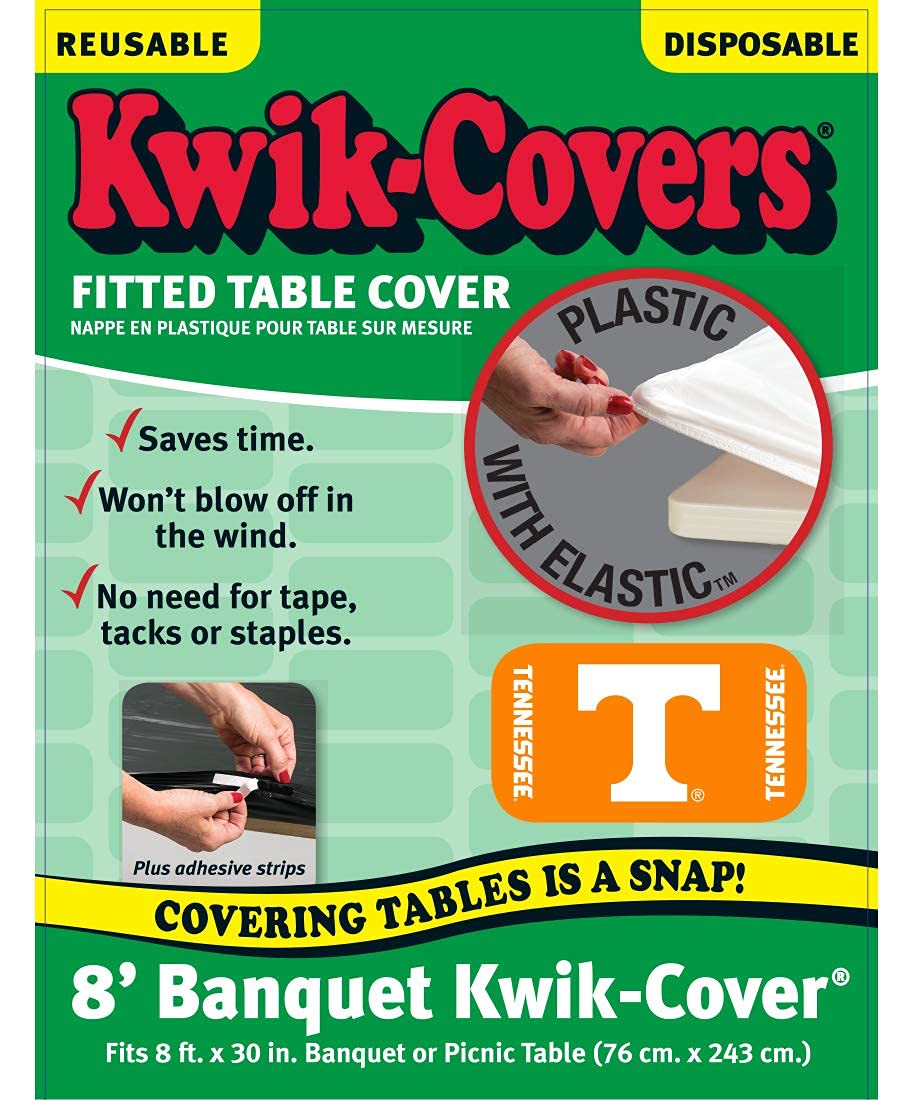 Collegiate Kwik-Covers Rectangle Plastic Table Covers, Bundle Of 2 (University Of Tennessee, 8')