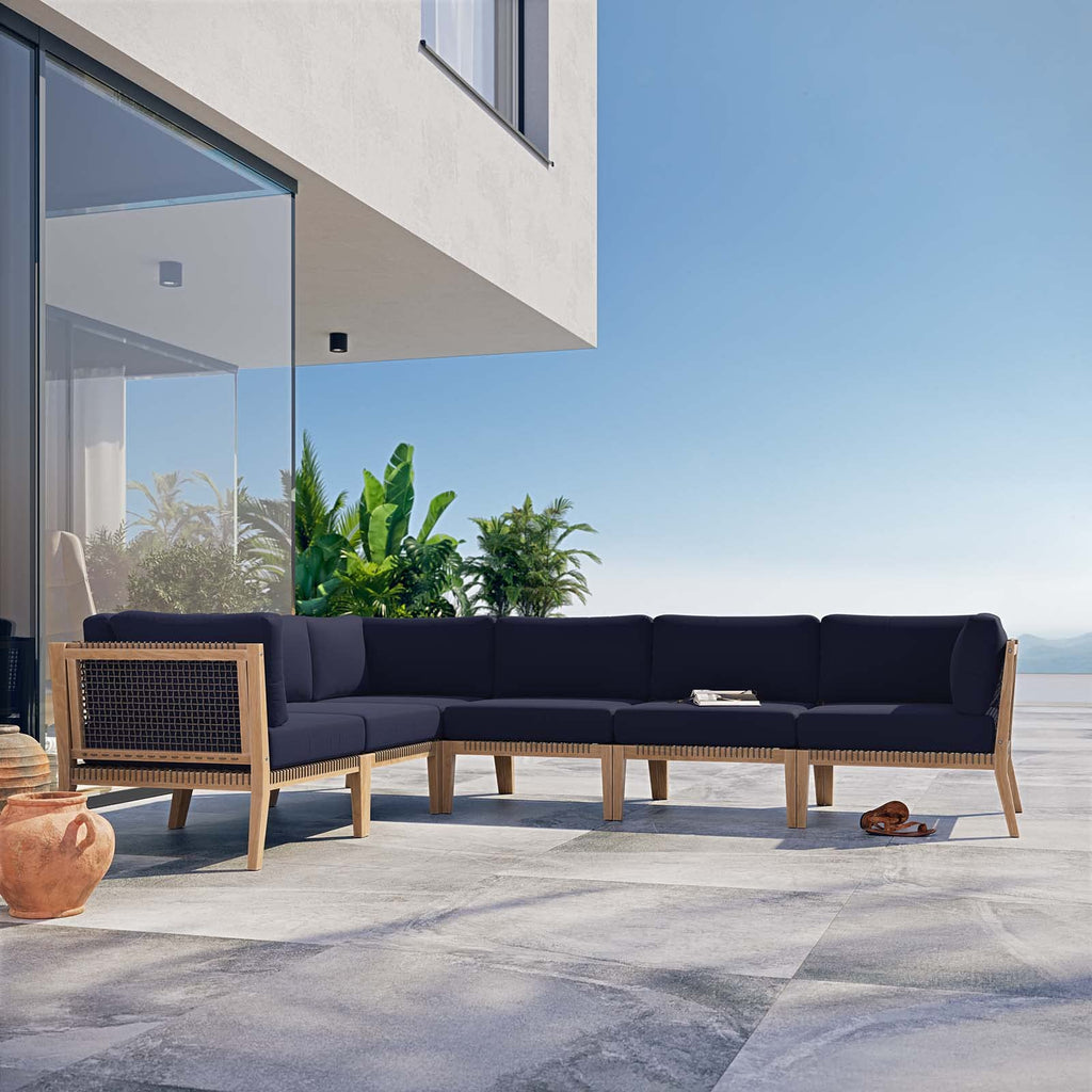 Modway Clearwater Sectional, 6-Piece L-Shaped, Gray Navy
