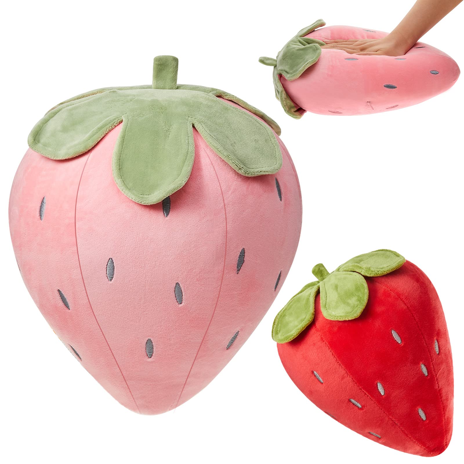 Juexica 2 Pcs Strawberry Pillow Fruit Plush Pillow 15.7 Inch 9.8 Inch Soft Kawaii Strawberry Bedroom Decor Aesthetic Cute Berry 