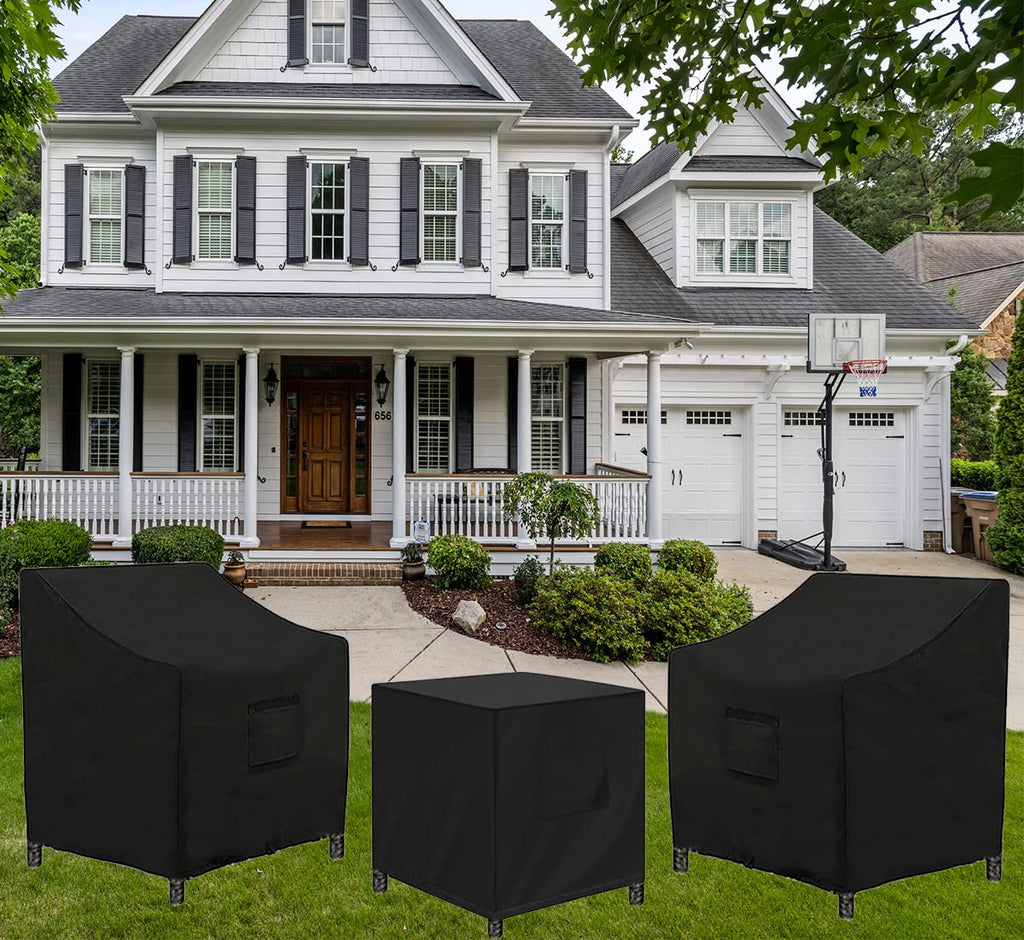 Siruiton 3 Piece Outdoor Veranda Patio Garden Furniture Cover Set With 600D Durable And Water Resistant Fabric,Fit For Outdoor Wicker Patio Furniture Sets/Rattan Chair Conversation Sets-Balck