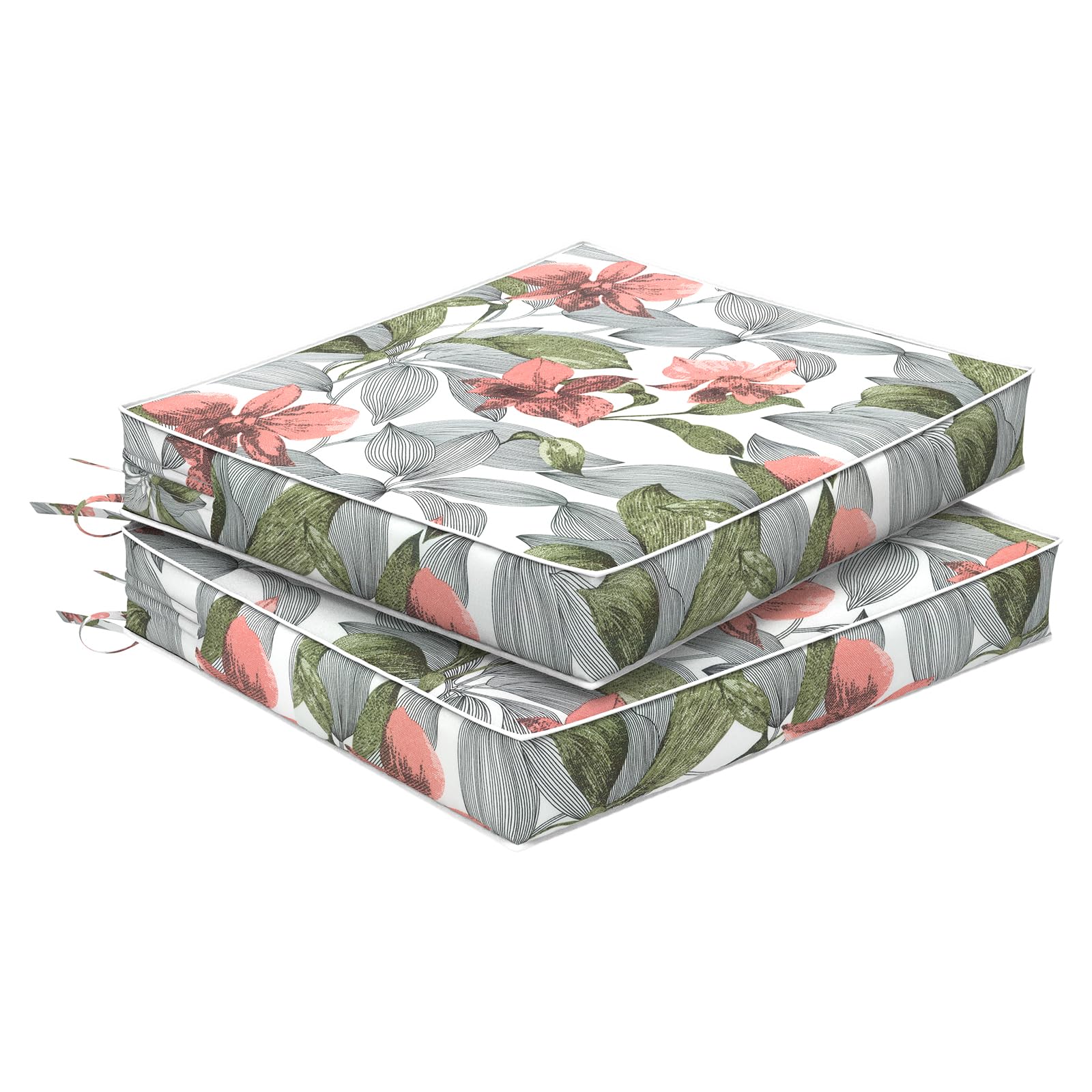 Melody Elephant Set Of 2 Outdoor Chair Cushions 24 X 24 X 4, Water Repellent Patio Seat Cushion With Removable Cover, All Weathe