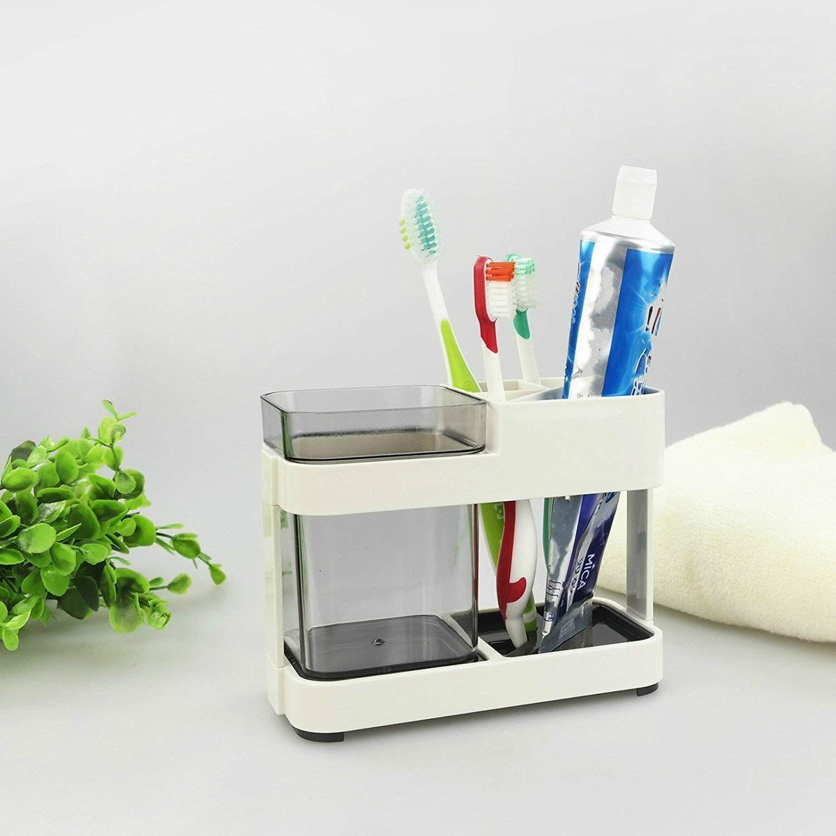 Dweezhet Multi Function Plastic Creative Slot Toothpaste,Toothbrush Storage Holder and Bathroom Space Saving Organizer Stand (Pa