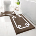 HOMEIDEAS Bathroom Rugs Sets 2 Piece, Soft and Water Absorbent Microfiber Carpet, Non-Slip Washable Bath Mats (20x32+16x24, Brow