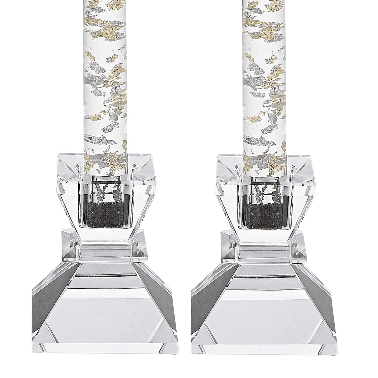 HomeRoots Clear Hand Crafted Crystal Pair of Handcrafted Candle Holders
