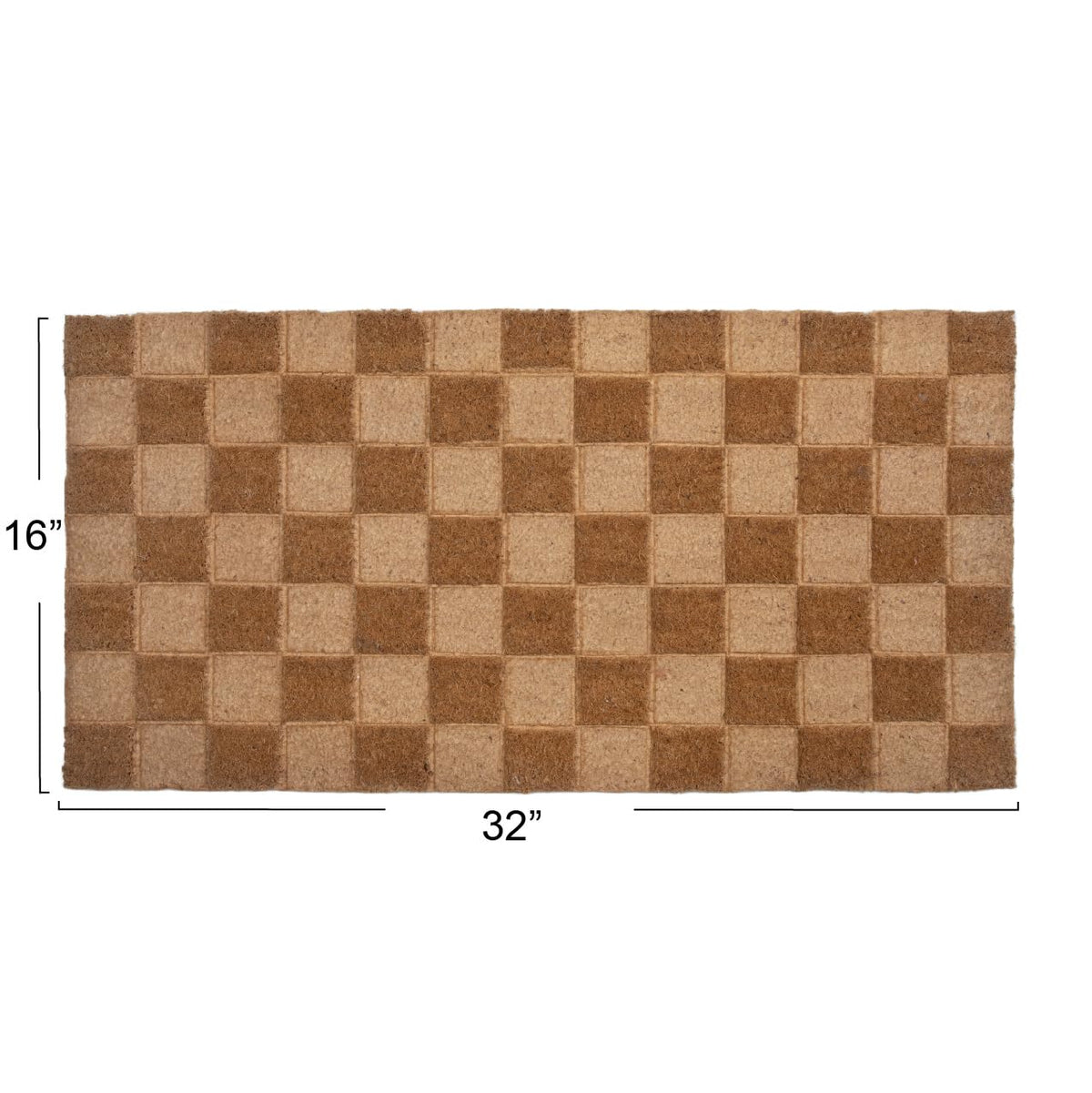 Creative Co-Op Engraved Coir Checkerboard Print And Pvc Back, Natural Doormat, 32