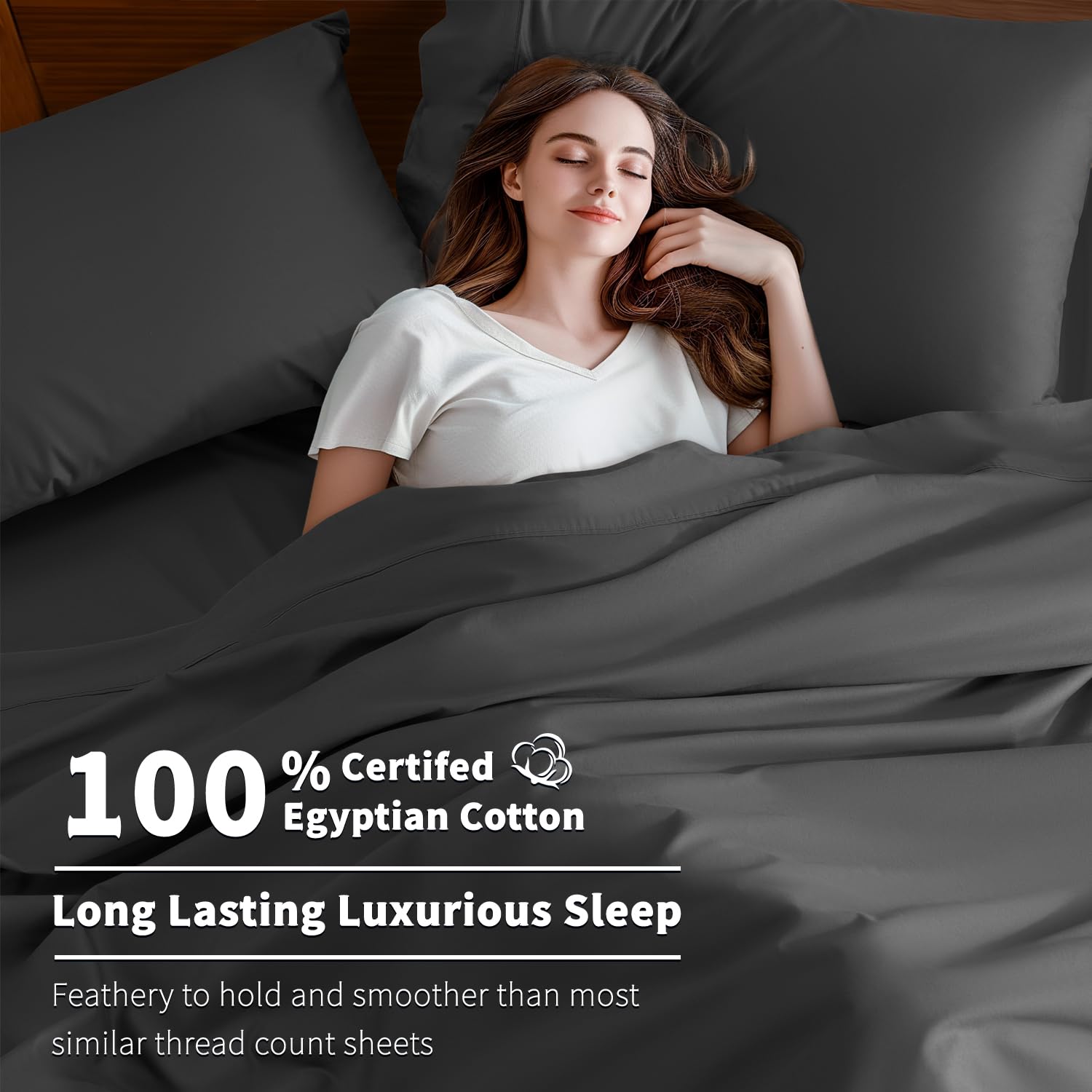 Shilucheng 100% Cotton King Size Sheets Set - 600 Thread Count,Luxury Egyptian Cotton Bed Sheets,5-Star Hotel Quality Sheets, Breathable & Cooling, 16 Inch Deep Pocket - 4 Piece (Black, King)