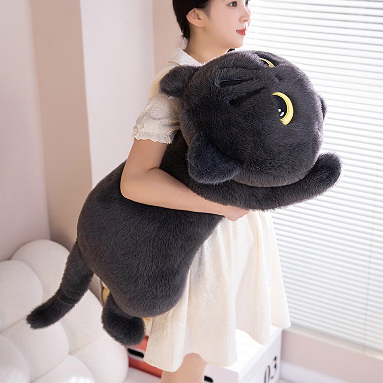 Peach Cat 35.4' Long Cat Plush Pillow Cute Kitten Stuffed Animals Plushies Toy Gifts For Kids Grey