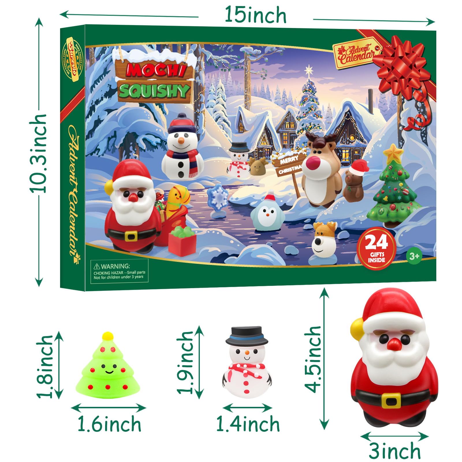 Surcvio Christmas Advent Calendar 2023 With 4 Cute Jumbo And 20 Mochi Squishy Assorted Toys, 24 Days Countdown Calendar, Xmas St