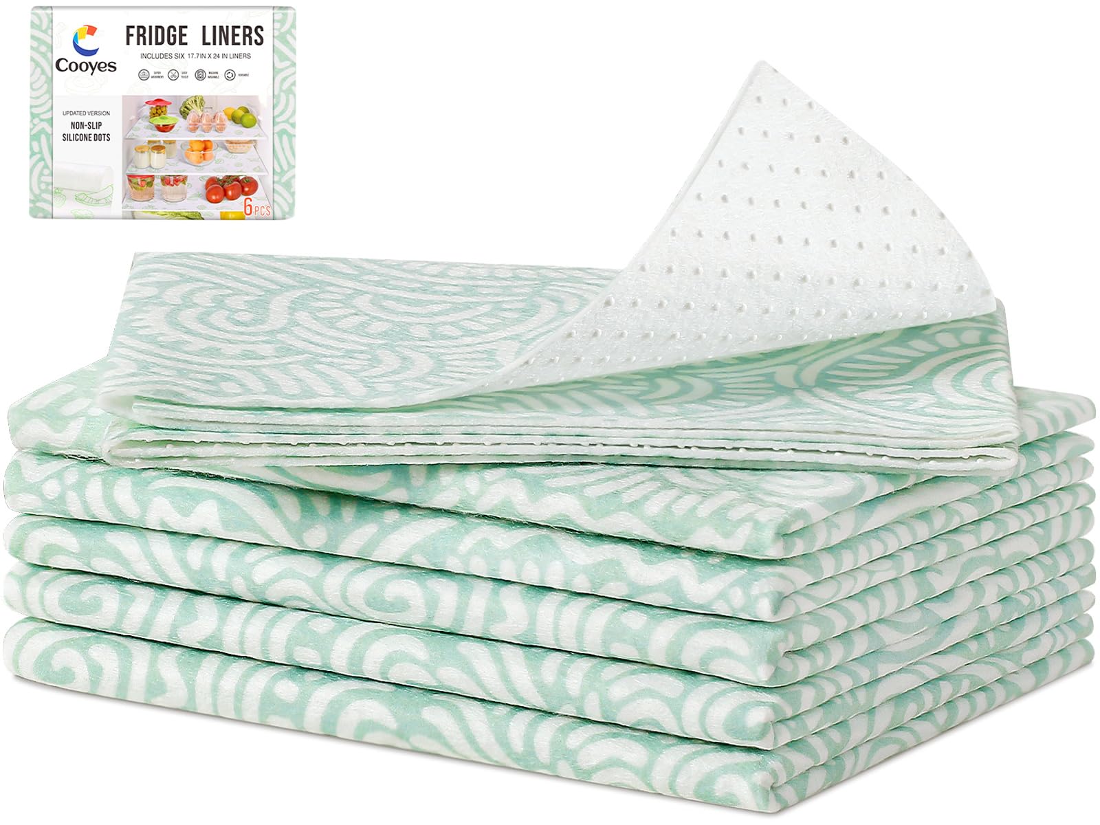 Cooyes Refrigerator Shelf Liners, Drawer Liners for Kitchen Cabinets, Absorbent Fridge Mats with Non-Slip Particles, Breathable 