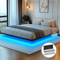 Tatub King Floating Bed Frame with Bedside Caddy, LED Floating Metal Platform Bed Frame with Charing Station & 4 Mattress Slide 